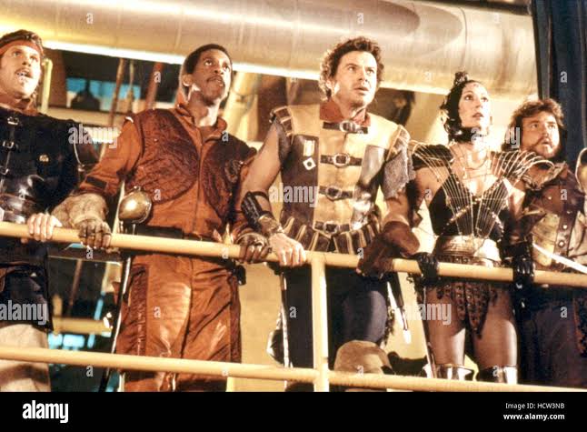 THE ICE PIRATES, (l-r): Ron Perlman, Michael D. Roberts, Robert Urich,  Anjelica Huston, John Matuszak, 1984, (c)MGM/courtesy Stock Photo - Alamy