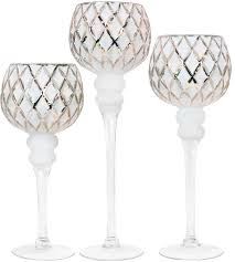 Amazon Com Galashield Candle Holders Set Of 3 Glass Hurricane Votive Tealight And Floating Candle Stand Centerpieces For Wedding Table Silver White 16 13 5 12 High Home Kitchen