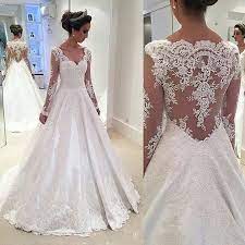 A Line Long Sleeves Illusion Back Lace Wedding Dress Wedding Dress Sleeves Long Sleeve Wedding Dress Lace Online Wedding Dress