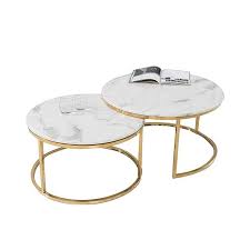 Duo Nesting Coffee Tables White Marble Effect Top Center Table Gold Stainless Steel Coffee Table In 2020 Stainless Steel Coffee Table Steel Coffee Table Nesting Coffee Tables