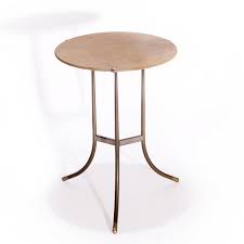 Hammered metal, drum shaped, side table in antiqued, copper bronze with dusty stone glaze. Cedric Hartman Bronze Vintage Side Table With Bevelled Granite Top Usa 70s 153948