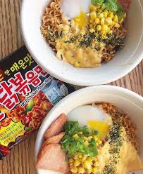 Korean Instant Ramen With Spam Eggs And Cheese Spicy Ramen Soul Food Instant Ramen