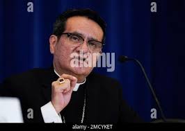 Arturo Cepeda, auxiliary bishop of the Archdiocese of Detroit, speaks  during a news conference at the Fall General Assembly meeting of the United  States Conference of Catholic Bishops, Wednesday, Nov. 17, 2021, in  Baltimore.(AP Photo/Julio Cortez Stock ...