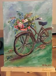 Canvas wall art vintage bicycle flowers theme painting butterfly picture nature prints abstract artwork framed for bathroom living room kitchen dinning room corridor home office decor, 14x14 square size, one panel. My Bicycle Painting By Kira K Saatchi Art