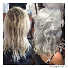 Transformation Granny Grey Hair Trend Platinum Ash Blonde Hair And Soft Vintage Curls To Finish Hairstyl Dark Skin Blonde Hair Grey Hair Color Ash Grey Hair