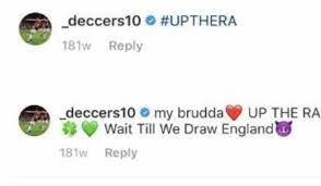 Gary neville has criticised declan rice's decision to despite making three senior appearances for ireland in 2018, rice opted to play for england instead and his decision was ratified by fifa in march. Declan Rice Apologises To England Fans For Up The Ra Instagram Post