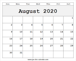 Blank August 2020 Calendar Template August Calendar September Calendar Printable December Calendar