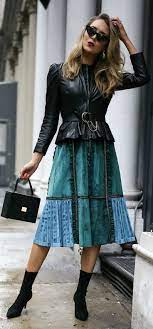 Velvet Dress Leather Jacket Forest Green Two Tone A Line Ruffle Trim Midi Dress Black Smooth Peplum Le Leather Jacket Dress Fashion Peplum Leather Jacket