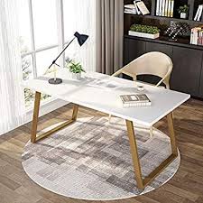Amazon Com Tribesigns 55 White Writing Desk Minimalist Computer Desk With Slanted Gold M White Computer Desk Modern Computer Desk Minimalist Computer Desk