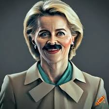 Satirical image of Ursula von der Leyen with a Hitler mustache on Craiyon