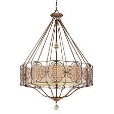 Invite provides a welcoming silhouette with a unique shade comprised of an inner glass globe encircled by a translucent sheer mylar shade. Feiss Fe Marcella4 Oriental Oxide Bronze Single Tier Large Chandelier With Beige Fabric Shade Ideas4lighting Sku11381i4l