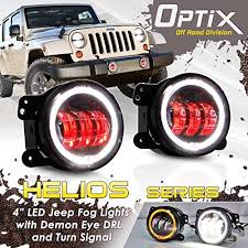 Optix Jk Jeep 4 Inch 30w Drl Cree Led Red Demon Projector Lens Fog Lights With Halo Angel Eyes Jeep 2016 Jeep Wrangler Jeep Led Lights