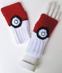 Poke Ball Wristwarmers Pokeball Pokemon Ketchum Pocket Monster Fingerless Texting Trainer Gloves Cosplay Anime Ready To S Crochet Mask Crochet Gloves Etsy