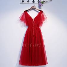 Mit dem reizvollen brautkleid magnesium sind sie ein garantierter hingucker. Schone A Linie Cocktailkleid Ballkleid Kurz Rot Tull Perlen Ruschen Armel