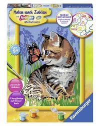 Vor über 50 jahren brachte es der deutsche hersteller. Mal Set Malen Nach Zahlen Serie D Katze Mit Schmetterling 18 Teilig