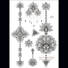 Black And White Henna One Piece Indian Arabic Designs Lace Flash Tribal Black White Henna Tattoo Paste Fake Tatoo Sticker On Body Ha Lotus Mandala Tattoo Tribal Lotus Tattoo Tattoos