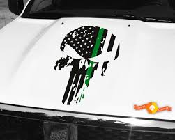 Punisher skull tattered green line subdued flag decal. Punisher Skull Green Army Line Flag Hood Decal 26 Wide Fit Jeep Dodge Chevy