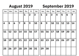 August September 2019 Calendar September Calendar Calendar March Calendar Printables