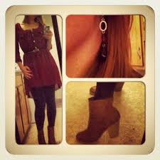 Maroon Dress Black Tights Short Brown Boots Black Tights Burgundy Dress Short Brown Boots