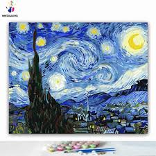 Van gogh's starry night was painted in 1889. Diy Oil Painting By Numbers On Canvas With Frame Coloring Pictures Drawing Home Decor Starry Night Van Gogh Painting Calligraphy Aliexpress