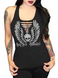 Demi Loon Women S Holy Hell Bombshell Skull Biker Tank Top Black