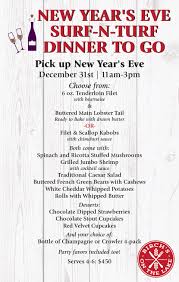 A typical seafood component would be lobster (either lobster tail or a whole lobster), prawns, shrimp, squid or scallops. New Year S Eve Surf N Turf Dinner To Go Birch S On The Lake