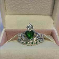 Silver Emerald Claddagh Wedding Engagement Ring Set Claddagh Ring Wedding Celtic Engagement Rings Celtic Wedding Rings