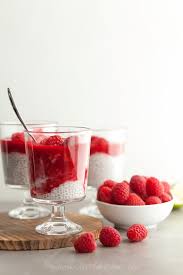 Chia Seed Pudding Breakfast Pots With Raspberry Rosewater Sauce Recipe Chia Seed Pudding Coconut Milk Food Chia Seed Pudding