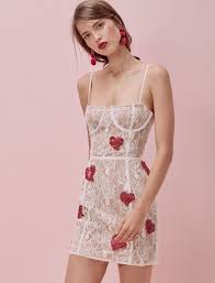 Coquettefashion White Lace Red Sequin Hearts Bustier Mini Dress Fashion Dresses Embroidery Dress