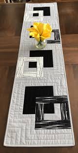 Modern Quilted Table Runner Black White And Grey Wallhanging Etsy Quilted Table Runners Patterns Modern Table Decor Modern Table Runners