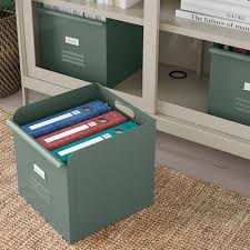 Rejsa Box Gray Green Metal Width 12 Ikea In 2020 Kallax Shelving Unit Kallax Diy Magazine Holder