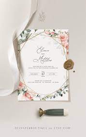 Miu Geometric Rose Greenery Wedding Invitation Template Red Etsy Wedding Invitation Templates Diy Wedding Templates Rose Wedding Invitations