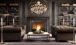The builders teamed up with restoration hardware to furnish their model at montcaret, a custom home. Brown Living Rooms House Interior House Styles Home