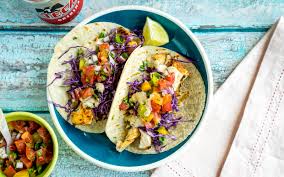 A delicious dish cooked up for the lazy brunch section of something for the weekend an appropriately named show if it's going to use such guys friend : Fish Tacos With Creamy Chipotle Sauce And Pico De Gallo