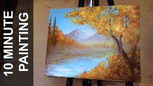 Mountain morning is a fall landscape with mountains, a lake and fall foliage. Painting A Autumn Forest Landscape With Acrylics In 10 Minutes Youtube
