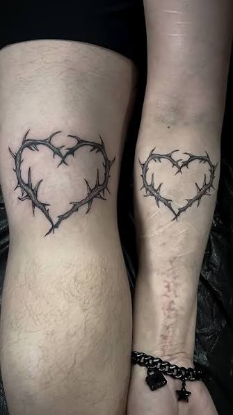 Spooky matching thorn heart tattoos for the most fun brother and sister ever!🖤🦇, Thank yall for visiting me!🥹, ., ., ., ., #darkart #houstontattoo #flashtattoo #darktattoo #blackwork #tattooart #goth ...