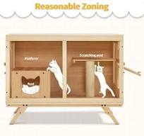 MCombo Wooden Cat House, Luxury Cat Shelter with Scratching Post and Escape  Door, Wood CT55 - Natural