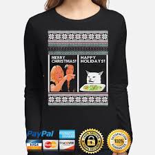 This design is part of the top designs of 2019 ugly sweaters yelling at cat collection. Woman Yelling At A Cat Merry Christmas Or Happy Holiday Ugly Sweaters Bouncetees