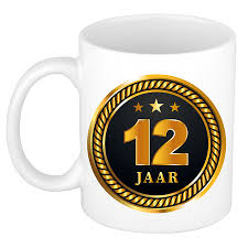12 Jaar Jubileum Verjaardag Cadeau Beker Met Zwart Gouden Medaille Fun En Feest