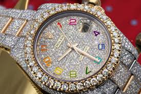 Shop here for your iced out diamond rolex watches, 36 mm and 41mm available. Rolex Datejust 41 126303 Rainbow Arabic Numerals Stainless Steel And 18k Yellow Gold Fully Iced Out Custom Watch