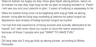 Netizen Exposes Messages From Cousin S Bullies Dailypedia Ang cyberbullying ay isang uri ng bullying na nangyayari sa pamamagitan ng digital technology. netizen exposes messages from cousin s