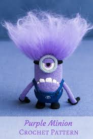 I've found an uncanny parallel between the purple minions and most high school boys. Oh My Gosh I Love The Hair On This Purple Minion What A Fun Crochet Pattern Afflink Crochet Amigur Minion Crochet Purple Minions Minion Crochet Patterns