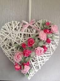 Wicker Heart That Has Been Decorated Using Foam Roses Diy Valentines Decorations Heart Decorations Valentine Decorations