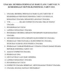 Jun 28, 2021 · menjelang 17 agustus, tentunya proposal perlombaan peringatan 17 agustusan menjadi sangat penting. Contoh Susunan Acara Hari Kemerdekaan Ri Ke 76 Tahun 2021 Maxtrimus