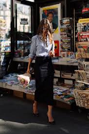 Black And White Vertical Striped Pencil Skirt Vertical Striped Skirt Long Dark Pencil Skirt Pumps Street Style Spring Outfits Casual Fashion