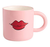 Pink and Red Lips Hand Painted Ceramic Mug - World Market