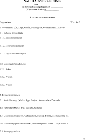 Nachlassverzeichnis Vom In Der Nachlassangelegenheit Werte Zum Stichtag Pdf Free Download