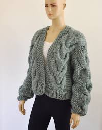 Chunky Knit Cardigan Jacket Hand Knit Women Coat Bomber Jacket Etsy In 2020 Knit Cardigan Outfit Chunky Knit Cardigan Beautiful Womens Sweaters