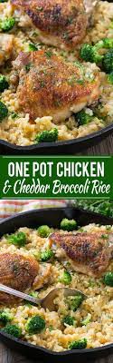 This One Pot Chicken With Cheddar Broccoli Rice Combines Classic Flavors For A Quick And Easy Dinner Chicken Thighs Ar Recipes Poultry Recipes Chicken Recipes
