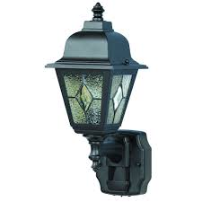 Heath Zenith 180 Degree Motion Activated Black Decorative Wall Lantern Sconce Hz 4395 Bk The Home Depot